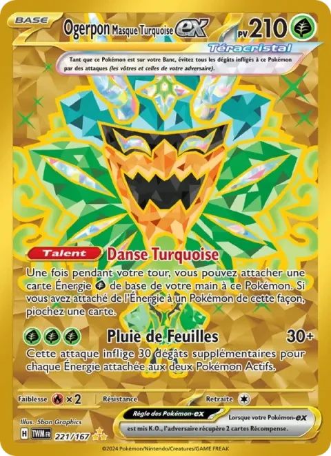 Carte Pokémon Ogerpon Masque Turquoise-ex 221/167, extension Mascarade Crépusculaire