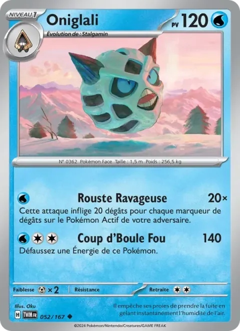 Carte Pokémon Oniglali 052/167, extension Mascarade Crépusculaire
