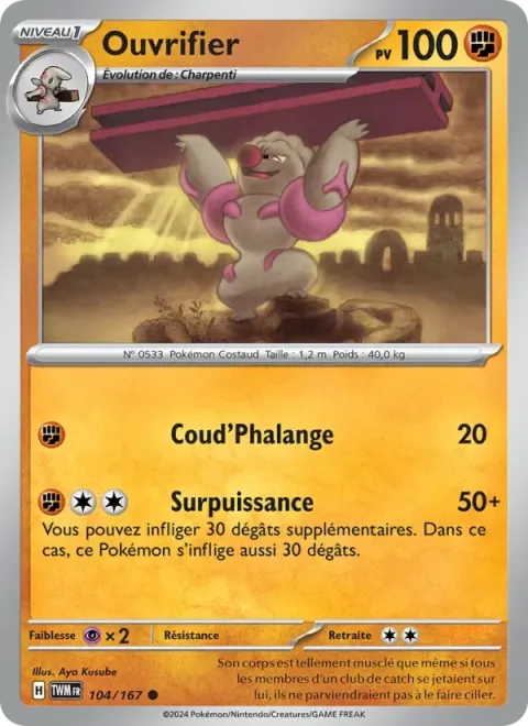 Carte Pokémon Ouvrifier 104/167, extension Mascarade Crépusculaire