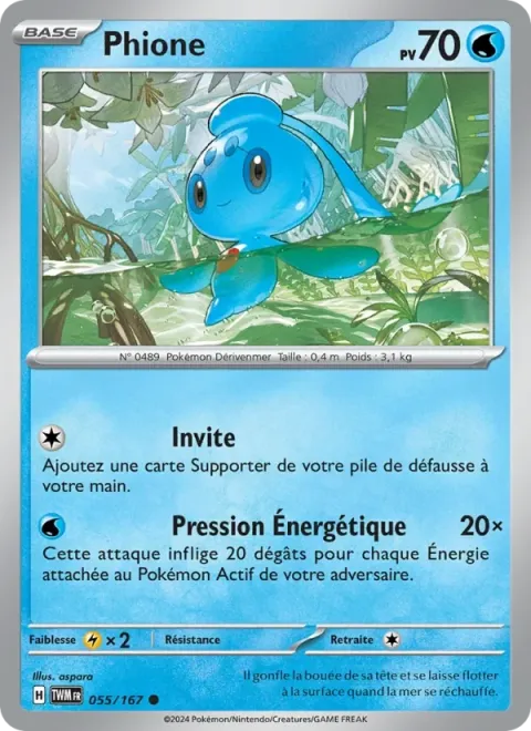 Carte Pokémon Phione 055/167, extension Mascarade Crépusculaire