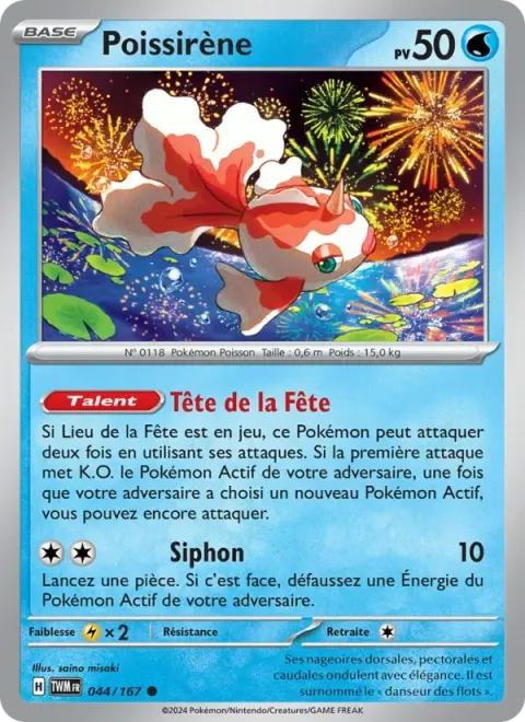 Carte Pokémon Poissirène 044/167, extension Mascarade Crépusculaire