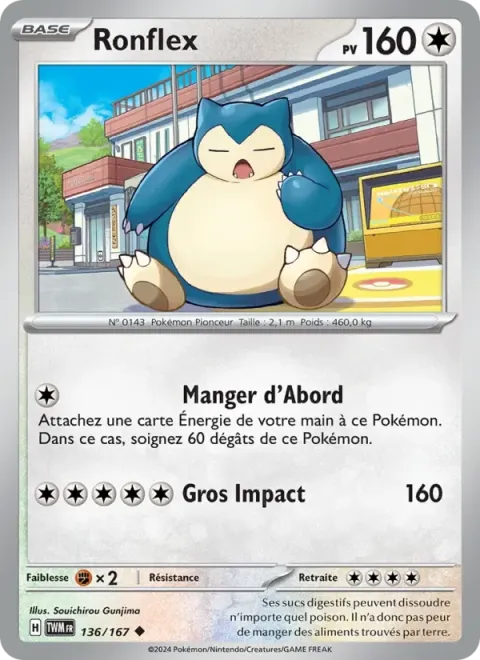 Carte Pokémon Ronflex 136/167, extension Mascarade Crépusculaire