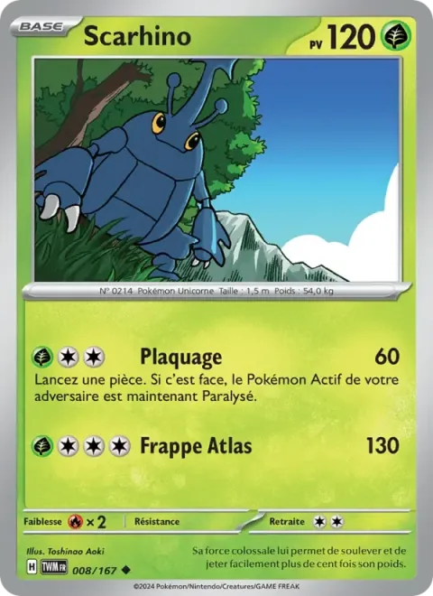 Carte Pokémon Scarhino 008/167, extension Mascarade Crépusculaire