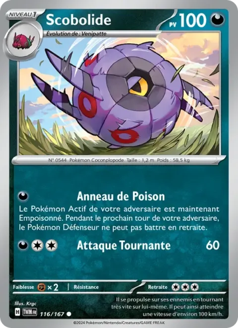 Carte Pokémon Scobolide 116/167, extension Mascarade Crépusculaire