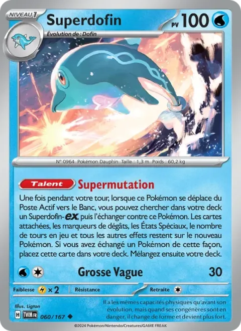 Carte Pokémon Superdofin 060/167, extension Mascarade Crépusculaire