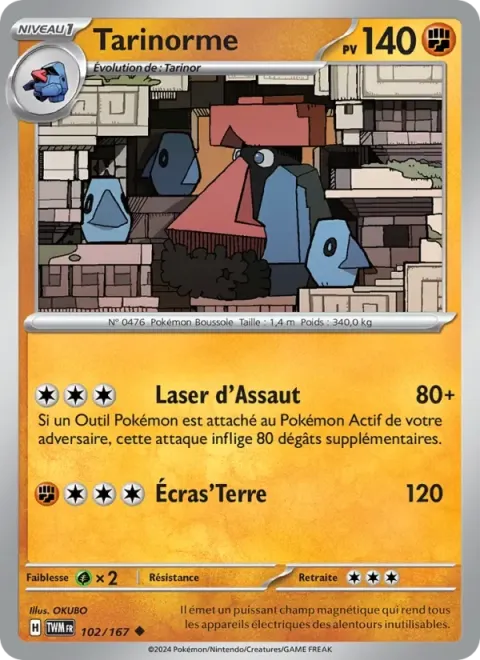 Carte Pokémon Tarinorme 102/167, extension Mascarade Crépusculaire