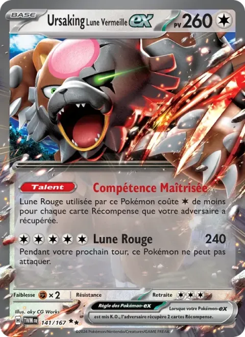 Carte Pokémon Ursaking Lune Vermeille-ex 141/167, extension Mascarade Crépusculaire