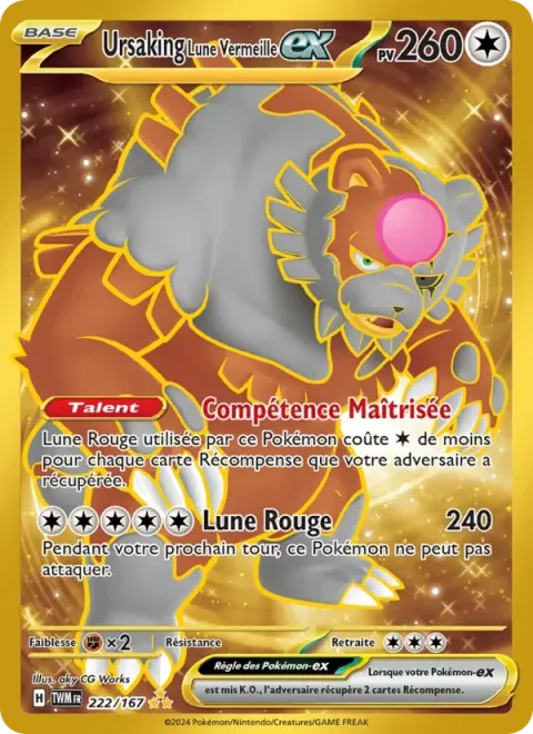 Carte Pokémon Ursaking Lune Vermeille-ex 222/167, extension Mascarade Crépusculaire