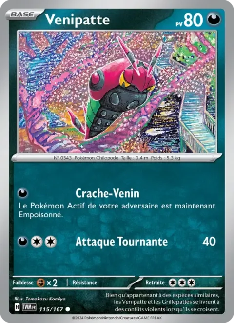 Carte Pokémon Venipatte 115/167, extension Mascarade Crépusculaire