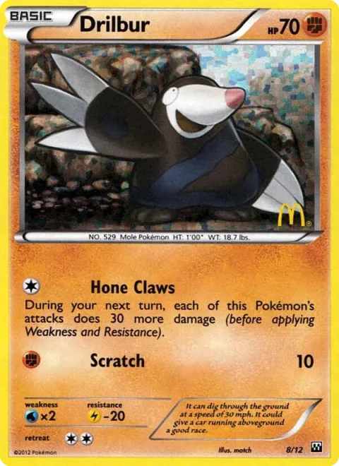 Carte Pokémon Rototaupe 008/012, extension Collection McDonald's 2012