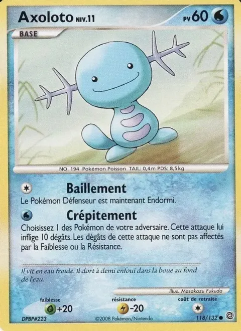 Carte Pokémon Axoloto 118/132, extension Merveilles Secrètes