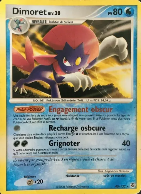 Carte Pokémon Dimoret 040/132, extension Merveilles Secrètes