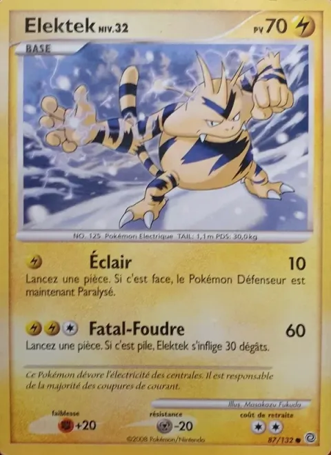 Carte Pokémon Elektek 087/132, extension Merveilles Secrètes