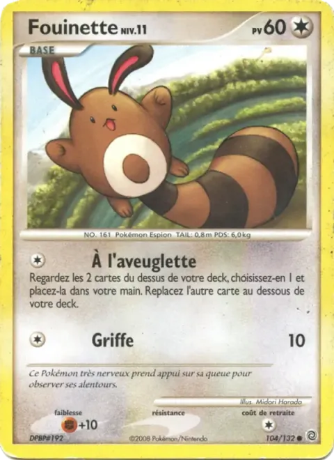 Carte Pokémon Fouinette 104/132, extension Merveilles Secrètes