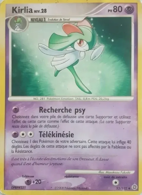 Carte Pokémon Kirlia 053/132, extension Merveilles Secrètes