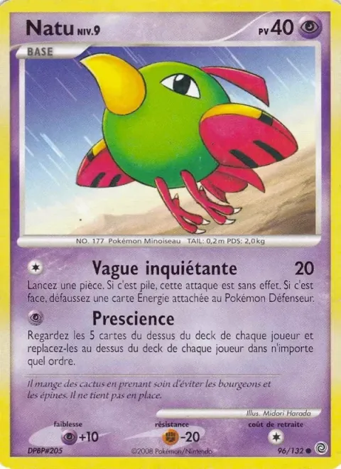 Carte Pokémon Natu 096/132, extension Merveilles Secrètes