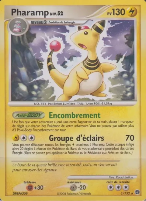 Carte Pokémon Pharamp 001/132, extension Merveilles Secrètes