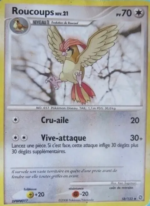 Carte Pokémon Roucoups 058/132, extension Merveilles Secrètes