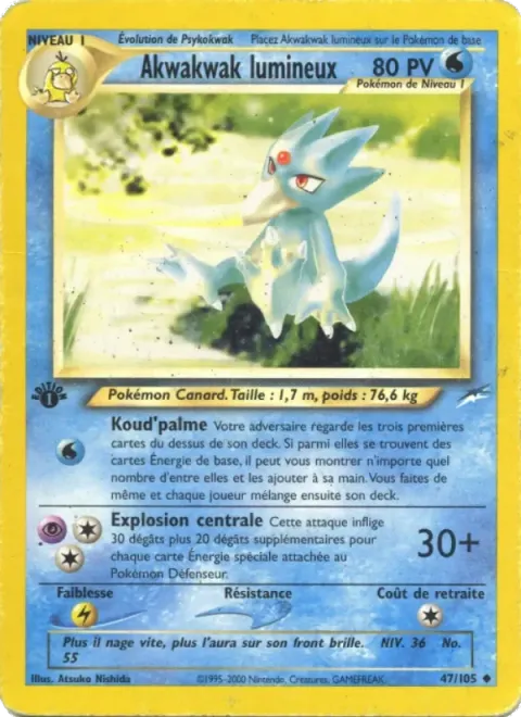Carte Pokémon Akwakwak lumineux 047/105, extension Neo Destiny