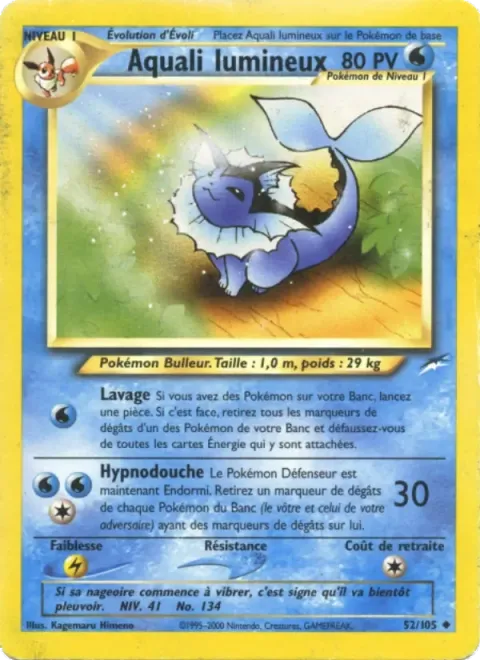 Carte Pokémon Aquali lumineux 052/105, extension Neo Destiny
