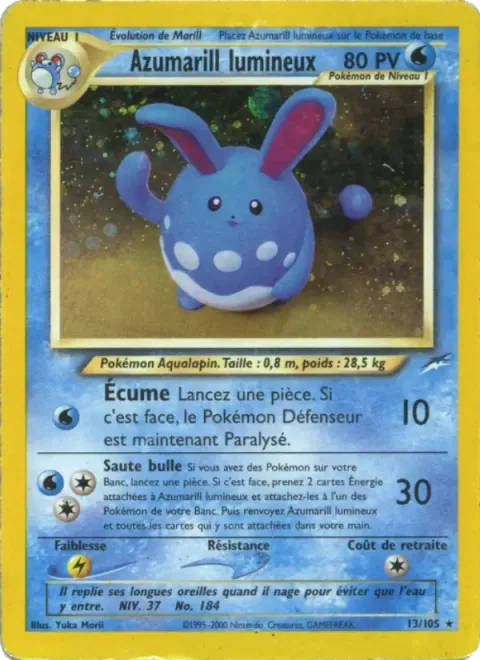Carte Pokémon Azumarill lumineux 013/105, extension Neo Destiny