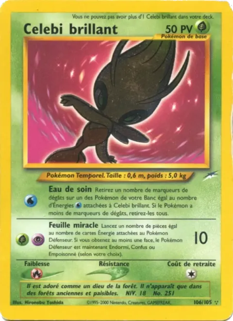 Carte Pokémon Celebi brillant 106/105, extension Neo Destiny