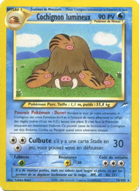 Carte Pokémon Cochignon lumineux 026/105, extension Neo Destiny