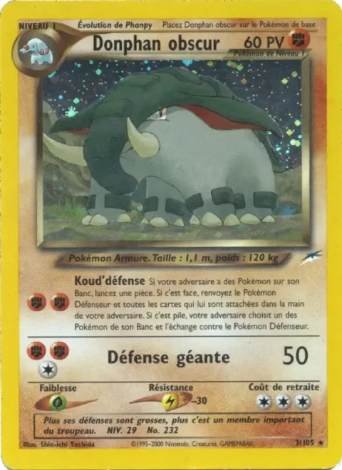 Carte Pokémon Donphan obscur 003/105, extension Neo Destiny