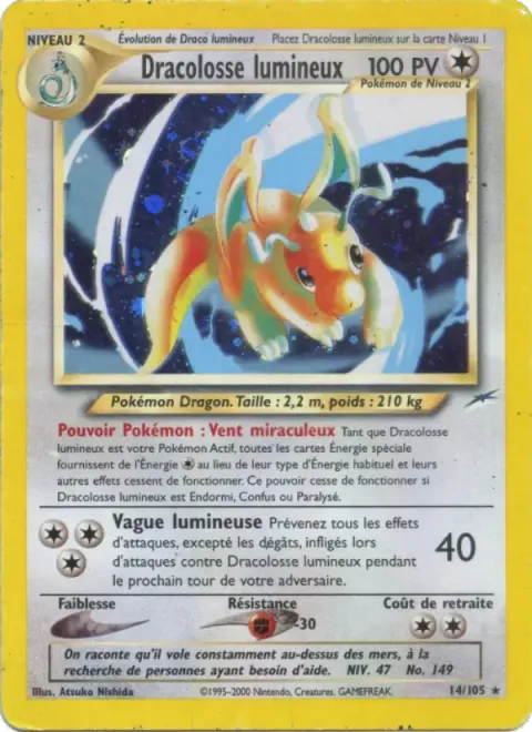 Carte Pokémon Dracolosse lumineux 014/105, extension Neo Destiny