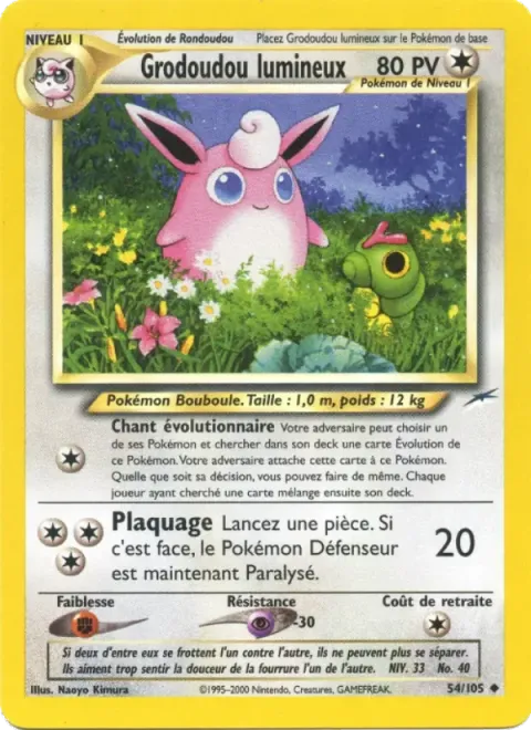 Carte Pokémon Grodoudou lumineux 054/105, extension Neo Destiny