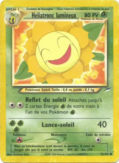 Carte Pokémon Heliatronc lumineux 072/105, extension Neo Destiny