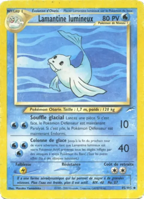 Carte Pokémon Lamantine lumineux 045/105, extension Neo Destiny