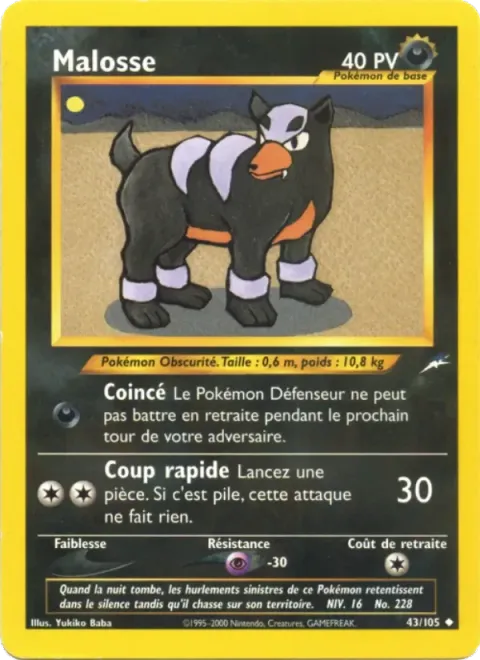 Carte Pokémon Malosse 043/105, extension Neo Destiny