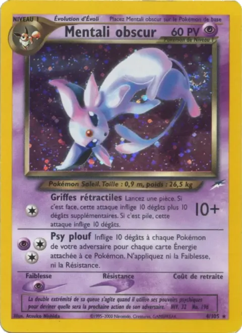Carte Pokémon Mentali obscur 004/105, extension Neo Destiny