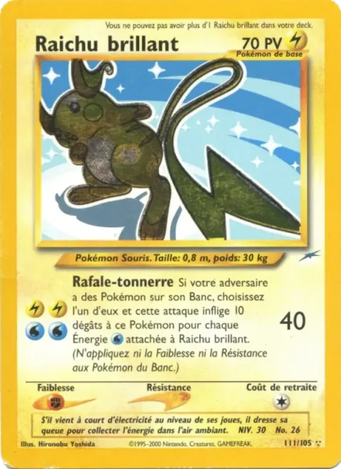 Carte Pokémon Raichu brillant 111/105, extension Neo Destiny