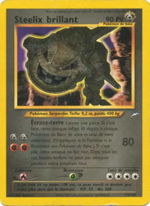 Carte Pokémon Steelix brillant 112/105, extension Neo Destiny