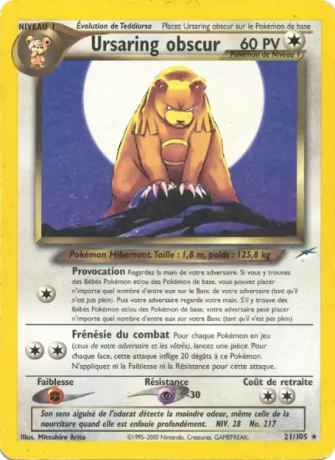 Carte Pokémon Ursaring obscur 021/105, extension Neo Destiny