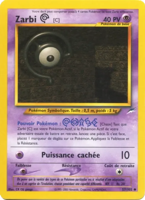 Carte Pokémon Zarbi C 057/105, extension Neo Destiny