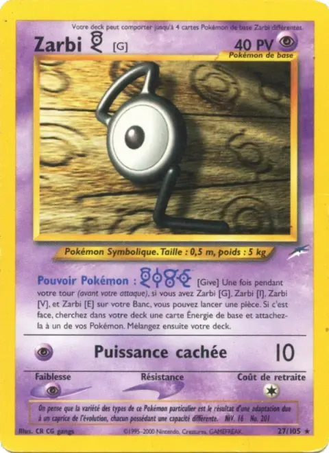 Carte Pokémon Zarbi G 027/105, extension Neo Destiny