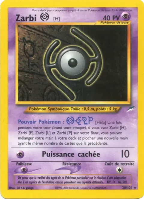 Carte Pokémon Zarbi H 028/105, extension Neo Destiny