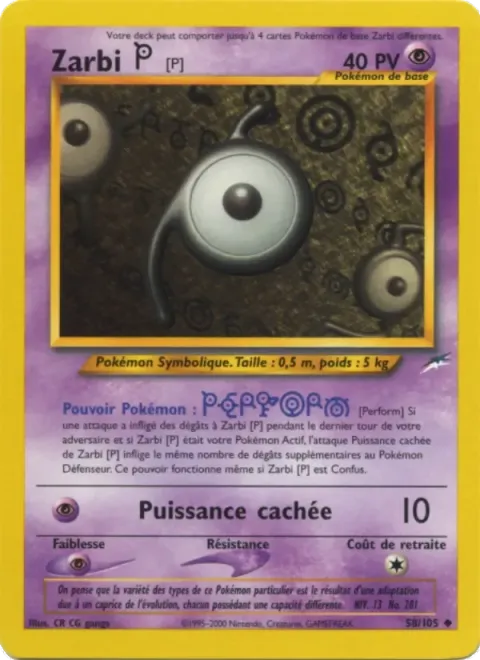 Carte Pokémon Zarbi P 058/105, extension Neo Destiny