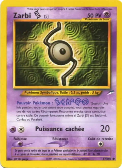 Carte Pokémon Zarbi S 087/105, extension Neo Destiny