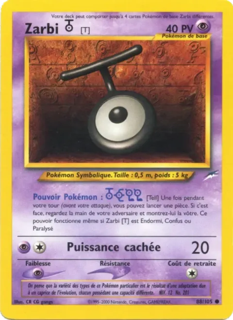 Carte Pokémon Zarbi T 088/105, extension Neo Destiny