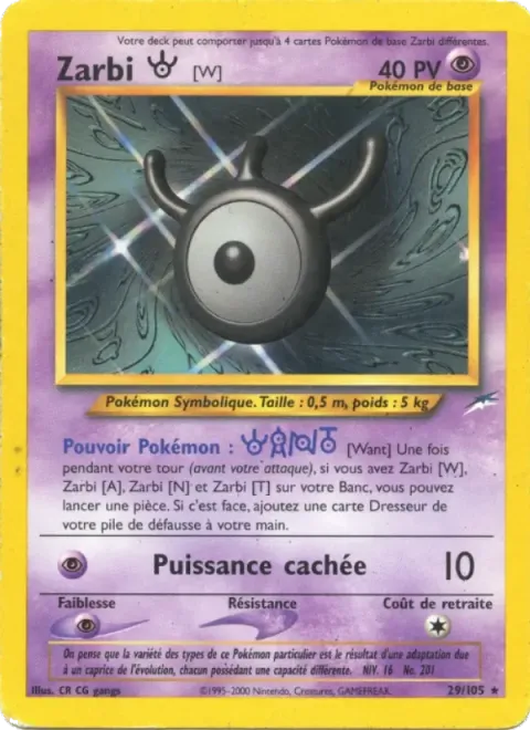 Carte Pokémon Zarbi W 029/105, extension Neo Destiny