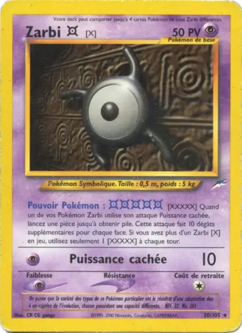 Carte Pokémon Zarbi X 030/105, extension Neo Destiny