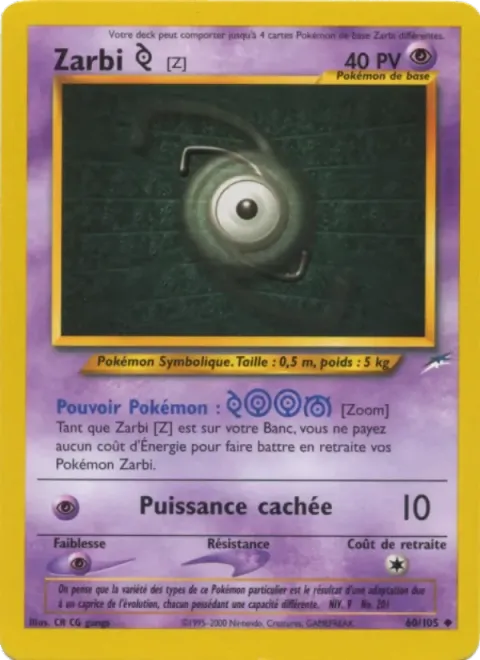 Carte Pokémon Zarbi Z 060/105, extension Neo Destiny