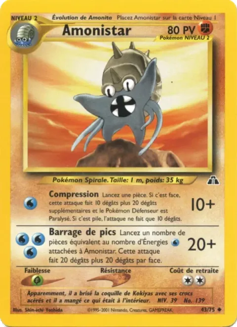 Carte Pokémon Amonistar 043/075, extension Neo Discovery
