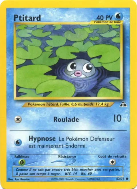Carte Pokémon Ptitard 062/075, extension Neo Discovery