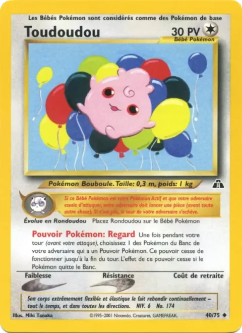Carte Pokémon Toudoudou 040/075, extension Neo Discovery