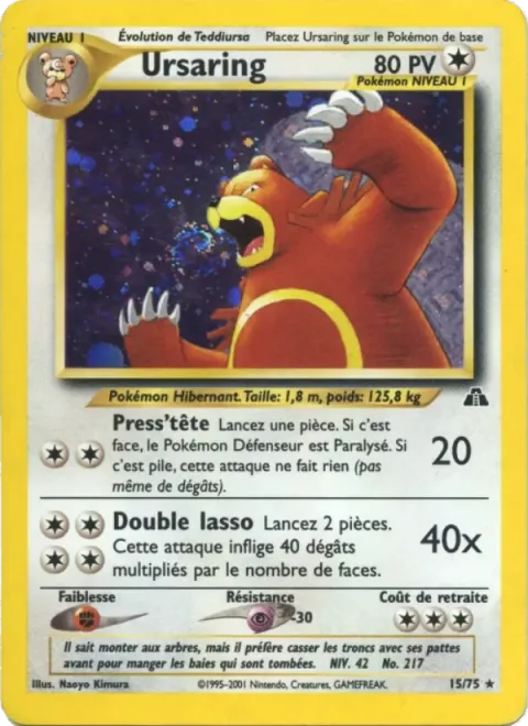 Carte Pokémon Ursaring 015/075, extension Neo Discovery